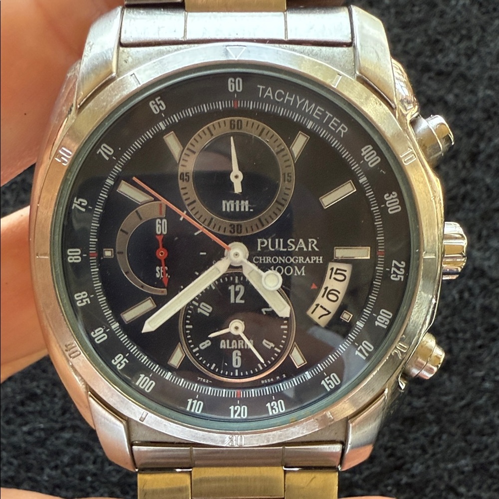 Pulsar Silver Chronograph with Black/Navy Blue Dial